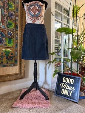 LOFT Dark Blue A-Line Denim Skirt with Side Buttons